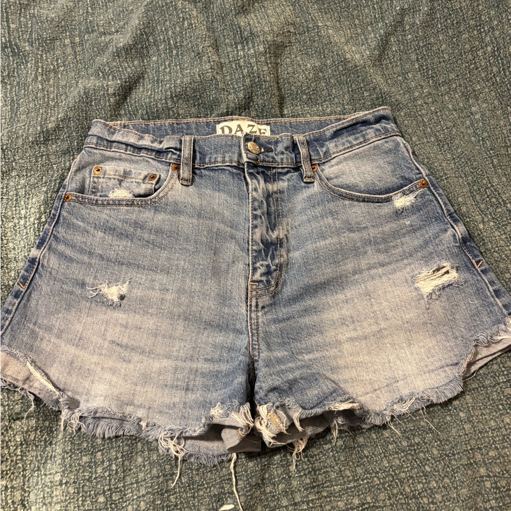 DAZE Distressed Jean Shorts with Raw Hem
